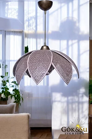 Rattan Desenli Lotus Tasarım Sarkıt Avize