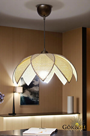 Rattan Desenli Lotus Tasarım Sarkıt Avize