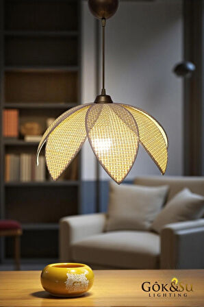 Rattan Desenli Lotus Tasarım Sarkıt Avize