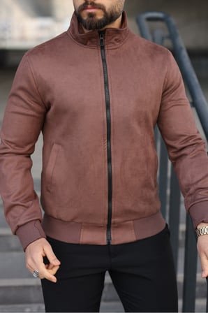 Dik Yaka Slim Fit Mevsimlik Astarlı Süet Ceket