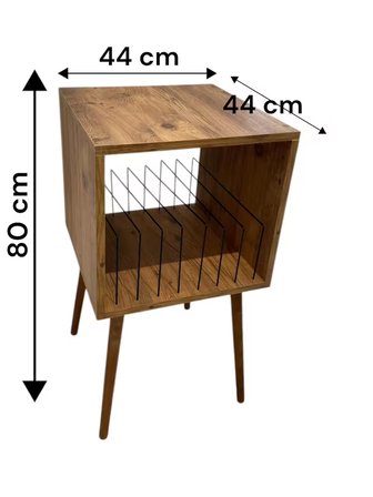 RetroSpinHouse Riva Plak ve Pikap Sehpası Beyaz LP Saklama Standı 80x44 cm