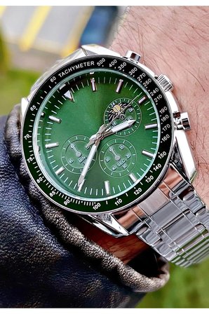 Çelik Kordon Haki Yeşil Renk Kadran 42mm Kasa Erkek Kol Saati + Saat Kutusu