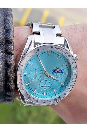 Çelik Kordon Açık Mavi Renk Kadran 42mm Kasa Erkek Kol Saati + Saat Kutusu