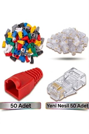50 Adet Yeni Nesil Ez Rj45 8P8C + 50 Adet Cover Set RJ45 2in1 Cover Jak Ethernet Cover Set Rengarenk