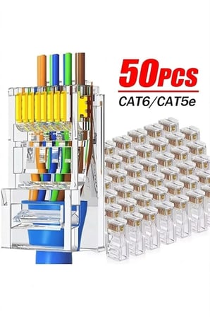 50 Adet Yeni Nesil Ez Rj45 8P8C + 50 Adet Cover Set RJ45 2in1 Cover Jak Ethernet Cover Set Rengarenk