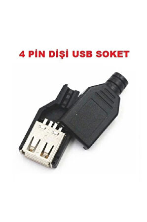 4 Pin Dişi Usb Soket - Plastik Kapaklı Usb Bağlantı