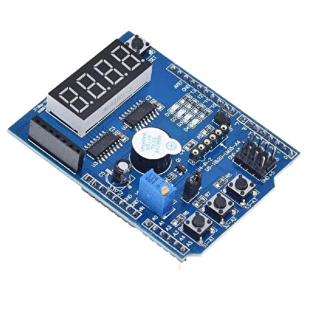 Multi Çok Fonksiyonlu Arduino Shield 7 Segment Buzer Button Pot Servo Analog Ds18b20 Lm35 Servo Led