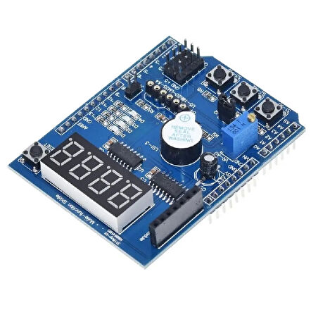 Multi Çok Fonksiyonlu Arduino Shield 7 Segment Buzer Button Pot Servo Analog Ds18b20 Lm35 Servo Led