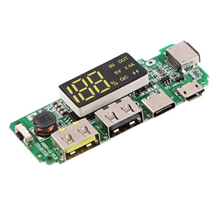 Powerbank Devresi Ekranlı 5V 2.4A Dual Usb Çıkış Type C Micro Usb Giriş Lityum Lion 18650 Pil Şarj