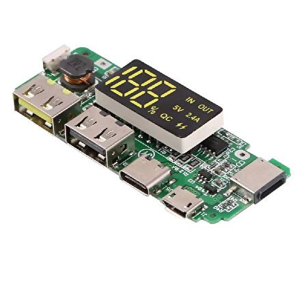 Powerbank Devresi Ekranlı 5V 2.4A Dual Usb Çıkış Type C Micro Usb Giriş Lityum Lion 18650 Pil Şarj