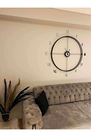Siyah Roma Rakamlı 80 cm Full Çelik Modern Dekoratif Duvar Saati