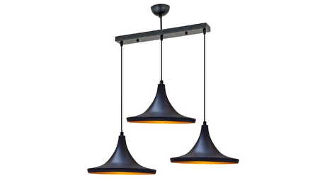 Retro Siyah Içi Sarı Metal Sarkıt Avize 3lü Sıralı Masa Üstü 60 Cm 