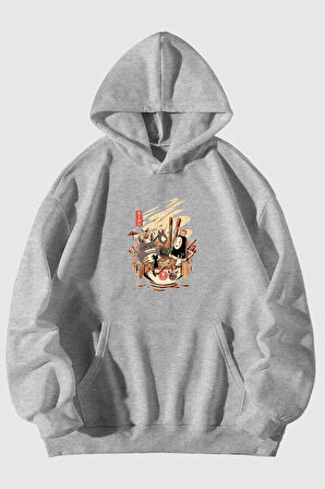 Miyazaki Ruhların Kaçışı Baskılı Unisex Siyah Kanguru Cepli Kapüşonlu Sweatshirt Hoodie | S