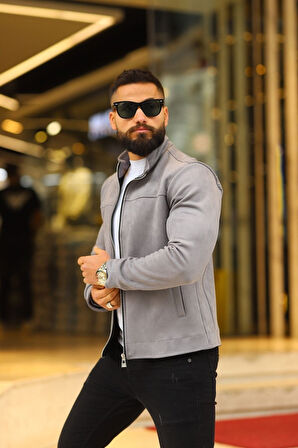 Premium Örme Triko Kol Dik Yaka Süet Ceket