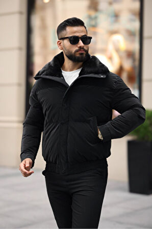 Oversize Yakası Kürklü Şişme Mont