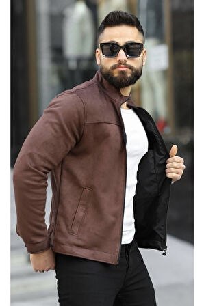 Premium Örme Triko Kol Dik Yaka Süet Ceket