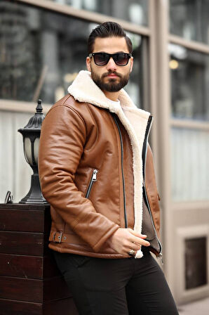 Premium İçi Komple Kürklü Biker Deri Mont