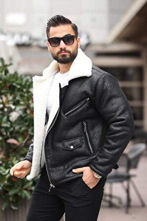 Premium İçi Komple Kürklü Biker Deri Mont