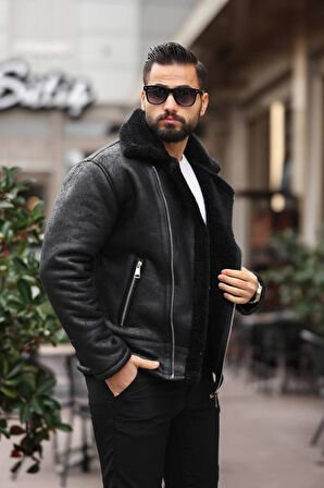Premium İçi Komple Kürklü Biker Deri Mont