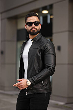Yeni Sezon Erkek Premium Karbon Deri Slim Fit Mevsimlik Ceket