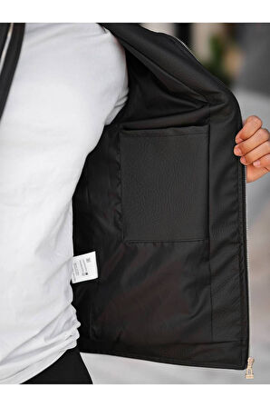 Yeni Sezon Erkek Premium Karbon Deri Slim Fit Mevsimlik Ceket