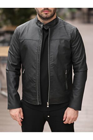 Yeni Sezon Erkek Premium Karbon Deri Slim Fit Mevsimlik Ceket