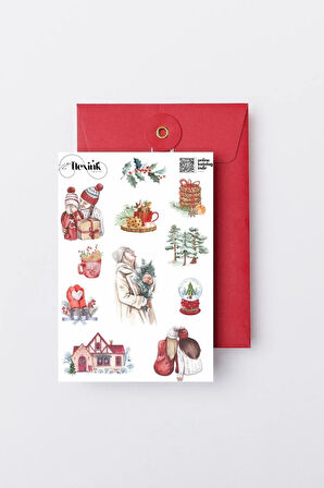 Yılbaşı Işıltısı Temalı Şeffaf Sticker Seti Scrapbook Ajanda Journal Bullet Planner Telefon