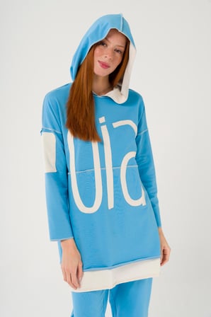 S-0900 Kontrast Renkli Slogan Baskılı Oversize Sweatshirt Takım
