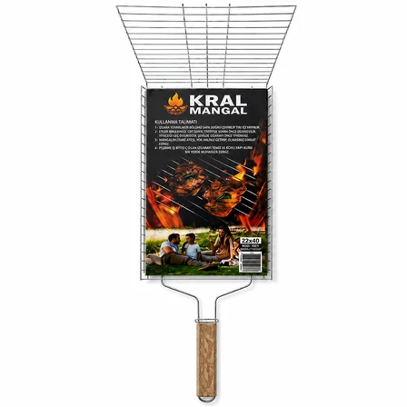 Sinanoğlu Mangal Teli Izgara Ahşap Saplı 22x40 cm Paslanmaz Çelik