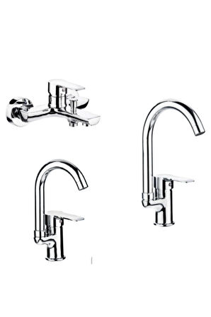 ŞENPRES EMRE MİX BANYO BATARYASI S-35061 + ŞENPRES EMRE MİX KUĞU EVYE BATARYASI S-35065/1 + EMRE MİX KUĞU LAVABO BATARYASI S-35066/1