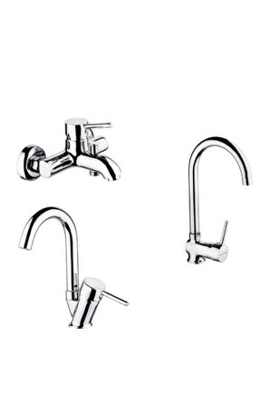ŞENPRES JUDİ MİX BANYO BATARYASI S-35101 + JUDİ MİX KUĞU EVİYE BATARYASI S-35105 + JUDİ MİX KUĞU LAVABO BATARYASI S-35106/3