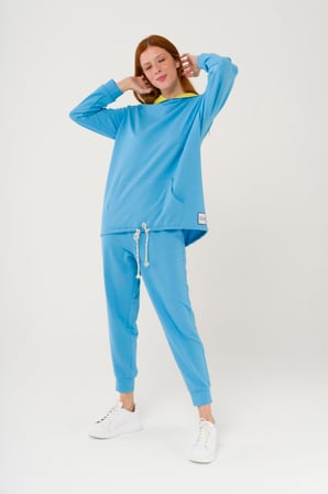 S-3993 Pamuk Kumaş Garnili Kanguru Cep Detaylı Oversize Sweatshirt Takım