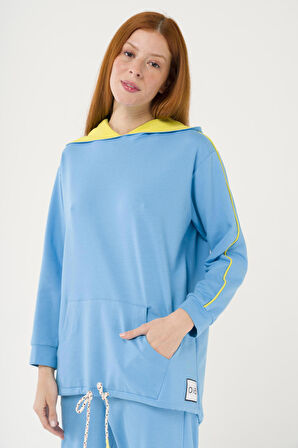 S-3993 Pamuk Kumaş Garnili Kanguru Cep Detaylı Oversize Sweatshirt Takım