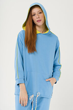 S-3993 Pamuk Kumaş Garnili Kanguru Cep Detaylı Oversize Sweatshirt Takım