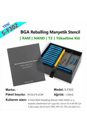 S-F302 BGA Reballing Manyetik Stencil Seti RAM NAND T2 M1 M2 Rework Tamir Kiti