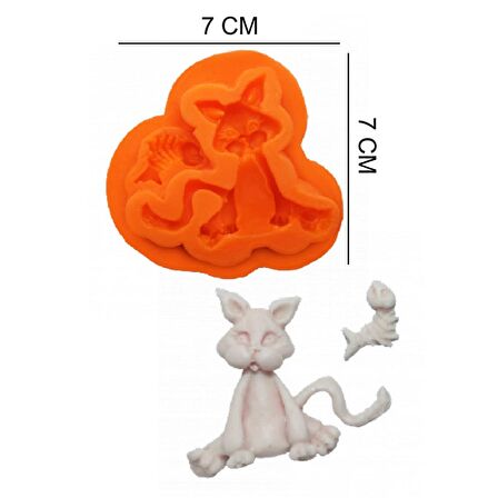 Kedi ve Balık Silikon Şeker Hamuru, Sabun, Mum Kalıp