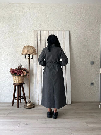 Uzun Antrasit Salaş Kaşe Elbise