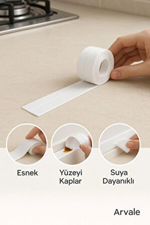 3,2 MT Su Sızdırmaz Bant Banyo , Mutfak , Duş , Pencere , Kenar Bandı 3.2mt Delik Kapatıcı