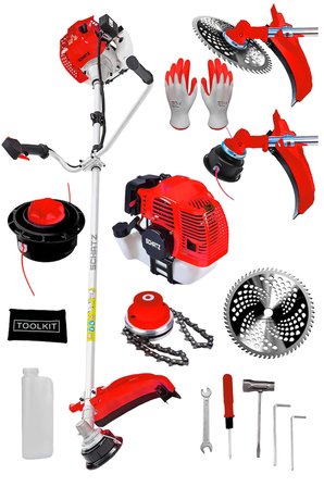Schatz 5.9 Hp Yan Tipi Benzinli Motorlu Ot Çalı Çim Biçme Tırpanı 11000rpm Kırmızı + Canavar Başlık