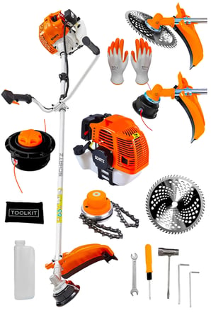 Schatz 5.9 Hp Yan Tipi Benzinli Motorlu Ot Çalı Çim Biçme Tırpanı 11000rpm Turuncu + Canavar Başlık