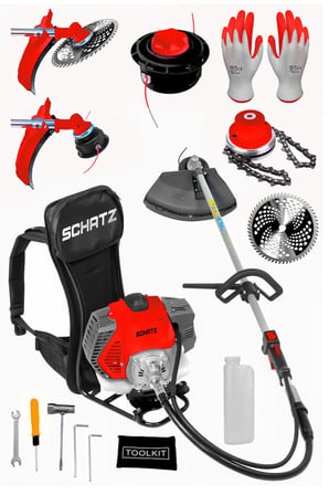 Schatz 5.9 Hp Sırt Tipi Benzinli Motorlu Ot Çalı Çim Biçme Tırpanı 11000rpm Kırmızı + Canavar Başlık