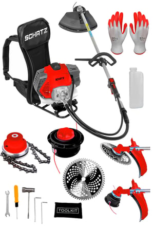 Schatz 5.9 Hp Sırt Tipi Benzinli Motorlu Ot Çalı Çim Biçme Tırpanı 11000rpm Kırmızı + Canavar Başlık