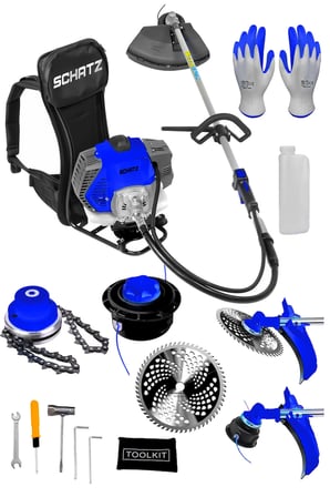Schatz 5.9 Hp Sırt Tipi Benzinli Motorlu Ot Çalı Çim Biçme Tırpanı 11000rpm Mavi + Canavar Başlık
