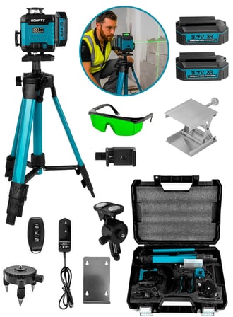 Schatz Profesyonel 360° 16 Köşe Otomatik Hizalama Tripod'lu Yeşil Işık Lazer Hizalama Mavi