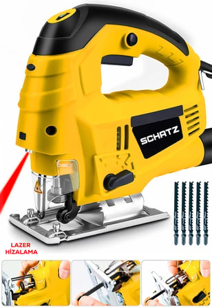 Schatz 800 W Lazerli Devir Ayarlı Dekupaj Testere Makinesi Sarı + 5 Adet Testere Ucu