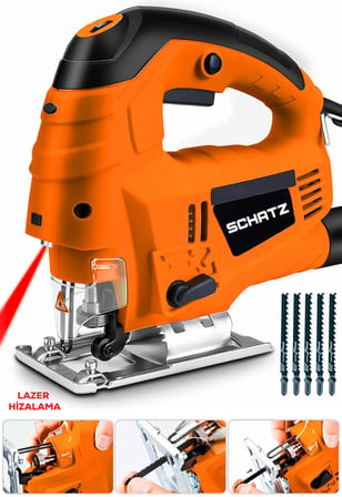 Schatz 800 W Lazerli Devir Ayarlı Dekupaj Testere Makinesi Turuncu + 5 Adet Testere Ucu