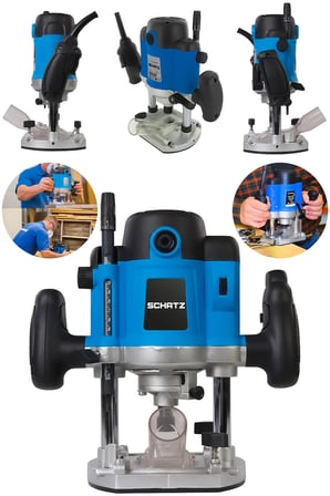 Schatz 1400 Watt Profesyonel Elektrikli Devir Ayarlı Çift Kollu Formika Freze Traşlama Makinesi 8mm Pens Mavi