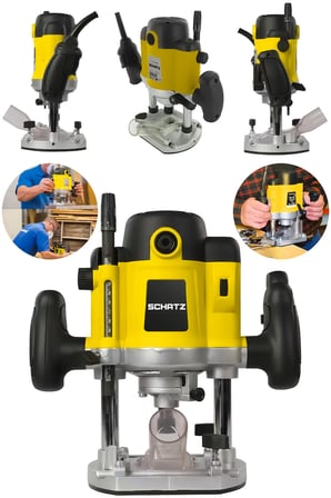 Schatz 1400 Watt Profesyonel Elektrikli Devir Ayarlı Çift Kollu Formika Freze Traşlama Makinesi 8mm Pens Sarı