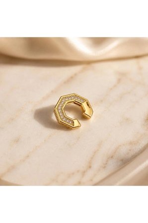Kadın Paslanmaz Çelik Zirkon Taşlı Geometrik Gold Kıkırdak Küpesi Ear Cuff Tekli Küpe