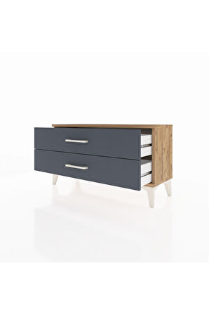 Arges Şifonyer 2 Çekmeceli 88x30x48 Çam-Antrasit